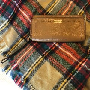 Coach tan pebbled leather wallet/clutch